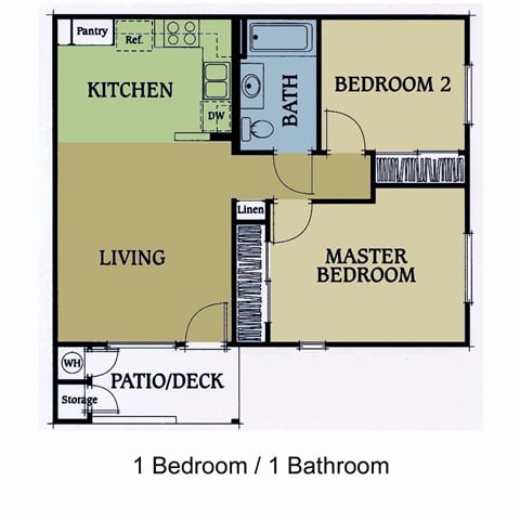 Floor plan for 2 beds, 1 bath, 720 sqft